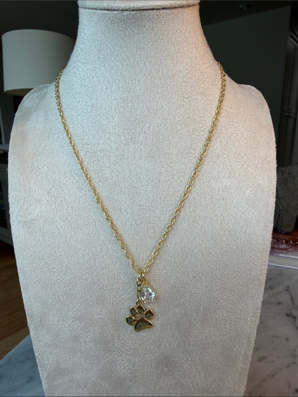 14K Gold plated Paw Pendant Necklace with Crystal Charm - Women Jewelry